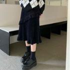 Ruffled Knit Midi A-line Skirt Black - One Size