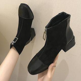 Paneled Zip-up Chunky Heel Short Boots