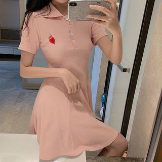 Heart Embroidered A-line Polo Dress