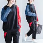 Set: Colored Panel Hoodie + Sweatpants Set - Black - One Size