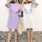 Ruffle Trim Elbow-sleeve T-shirt Dress