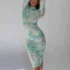 Long-sleeve Tie-dyed Bodycon Dress