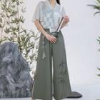 Sleeveless Asymmetrical Top / Short-sleeve Shirt / Wide Leg Pants