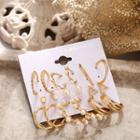 Set Of 9 : Faux Pearl / Alloy Open Hoop Earring (assorted Designs) B03-01-37 - Set Of 9 - Gold - One Size