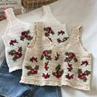 Flower Embroidered Sleeveless Crop Top