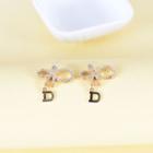 Lettering Rhinestone Bow Drop Ear Stud 1 Pair - Gold - One Size