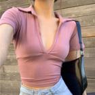 Collared Short-sleeve Ribbed T-shirt