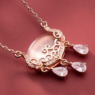925 Sterling Silver Gemstone Lock Pendant Necklace