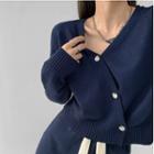 Diagonal-button V-neck Cardigan