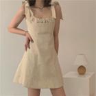 Sleeveless Square-neck Mini A-line Dress Off-white - One Size