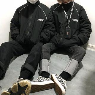 Couple Matching Letter Embroidered Padded Zip Jacket