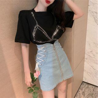 Set: Top + Denim Skirt
