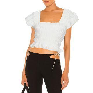 Cap-sleeve Square-neck Shirred Crop Top