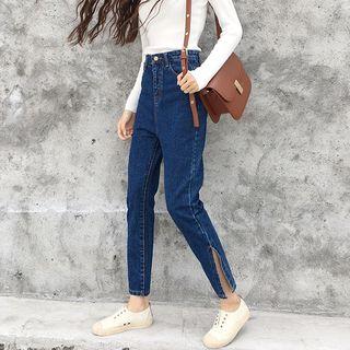 Slit High-waist Straight-cut Jeans