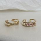 Rhinestone Alloy Open Ring Set Of 2 - Gold - One Size