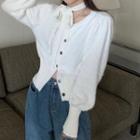 Lace-up Cropped Cardigan White - One Size
