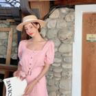 Square-neck Linen Playsuit With Belt