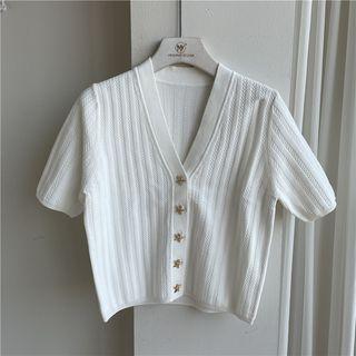 Starfish Buttoned Short-sleeve Knit Cardigan