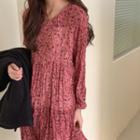 Floral Long-sleeve Dress Pink - One Size
