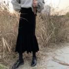 Velvet Midi Flared Hem A-line Skirt Black - One Size