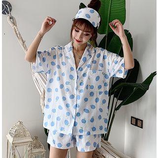 Loungewear Set : Print Eye Mask + Short-sleeve Shirt + Shorts