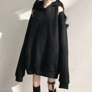 Zip Detail Cold-shoulder Hoodie