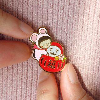 Metal Mouse & Dharma Brooch