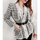 Fringe-trim Tweed Cardigan