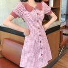 Collared Checked Short-sleeve A-line Dress