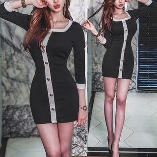 Color Block 3/4-sleeve Bodycon Dress
