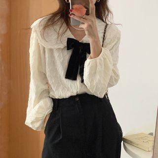 Bow Accent Blouse Off-white - One Size