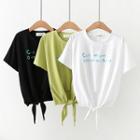 Short-sleeve Letter Front Knot T-shirt
