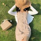 Checked Sleeveless Dress / Open-front Jacket