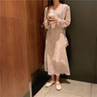 V-neck Floral Print Chiffon Dress As Shown In Figure - One Size