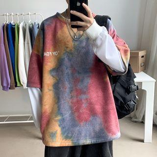 Mock Two Piece Lettering Tie Dye T-shirt
