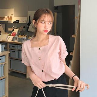 Square-neck Button-trim Blouse