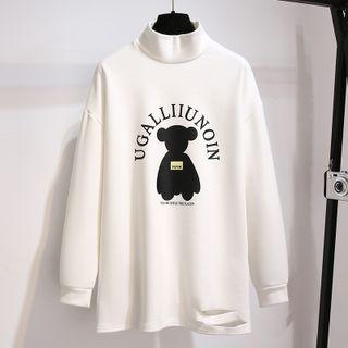 Long-sleeve Mock Neck T-shirt White - One Size