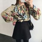 Floral Print Ruffle Blouse Yellow - One Size