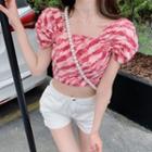 Puff-sleeve Square-neck Print Cropped Top