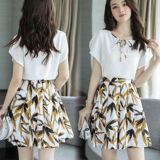 Set: Cap-sleeve Top + Print A-line Skirt