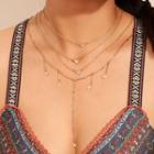 Rhinestone Heart Moon & Star Pendant Layered Necklace 8503 - One Size
