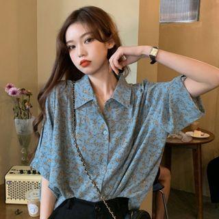 Floral Short-sleeve Shirt Light Blue - One Size