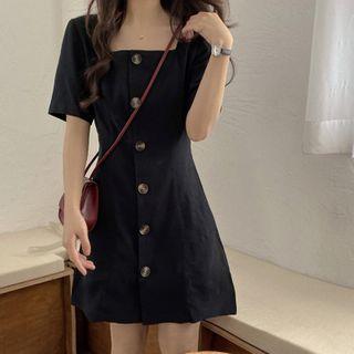 Plain Square Neck Balloon Sleeve Dress