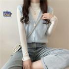 Mock Neck Knit Top / Button-up Sweater Vest