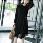 Accordion Pleated Mock Two-piece Knit Dress