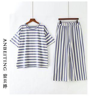 Loungewear Set: Striped Short-sleeve T-shirt + Sweatpants