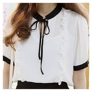 Tie-neck Contrast-trim Chiffon Top
