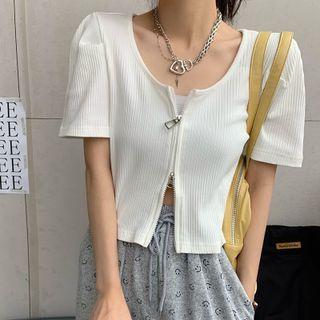 Short-sleeve Plain Zip Top