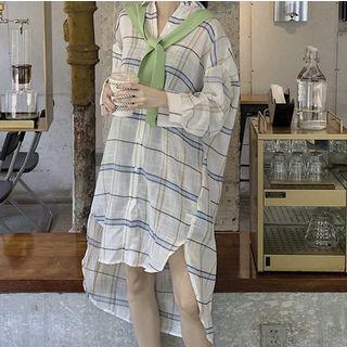 Plaid Oversize Long Shirt / Cape