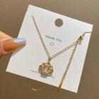 Crown Rhinestone Pendant Stainless Steel Necklace X388 - Gold - One Size